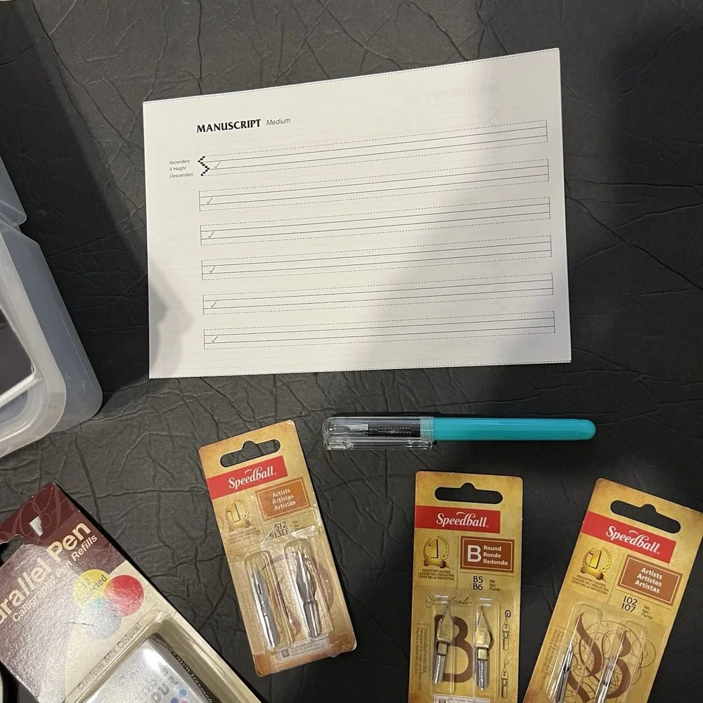 Calligraphy Pens Paper Guides‎ Cartridges Art Bin Container Lot - Read